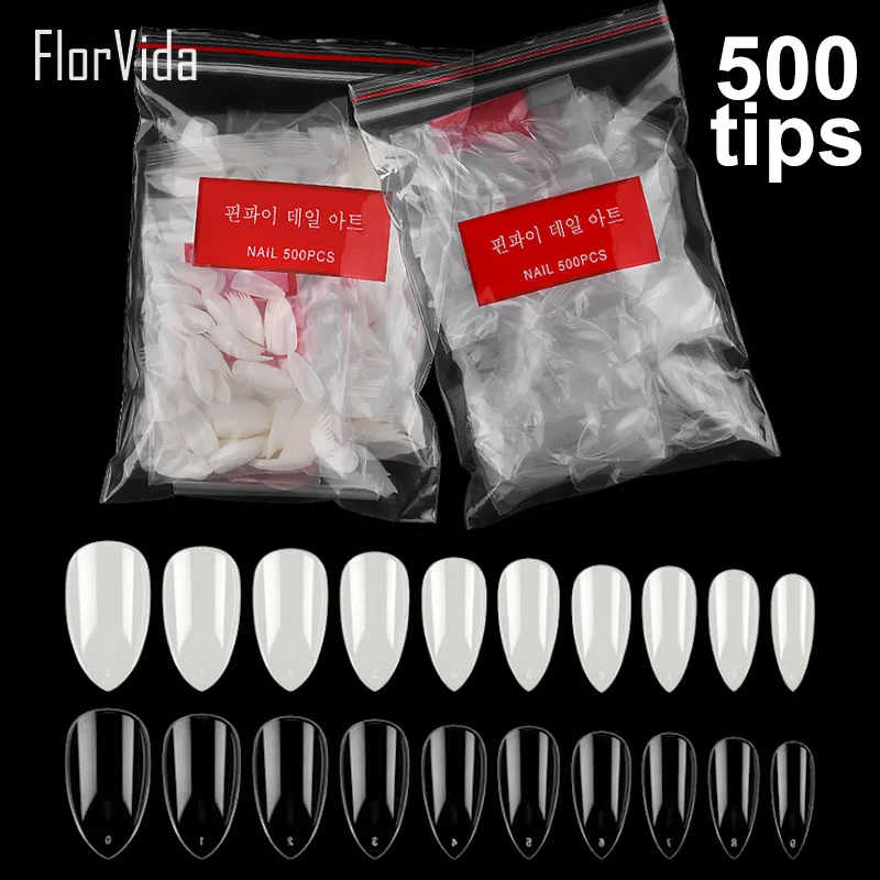 FlorVida 600 шт набор роспись ногтей ногти Короткие квадратные накладные ногти Советы прозрачный натуральный белый акрил для дизайна маникюра
