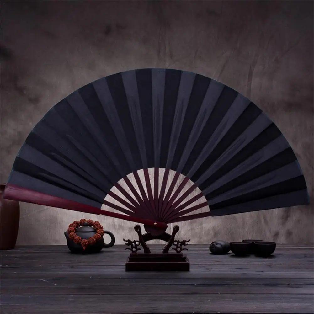 

13 Inch Silk Cloth Blank Chinese Folding Fan Wooden Bamboo Antiquity Folding Fan For Calligraphy Painting Home Decoration