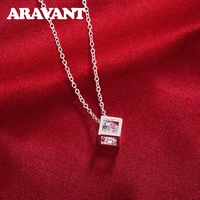 classic hollow square clear cz pendant for women 925 silver simple necklace chains