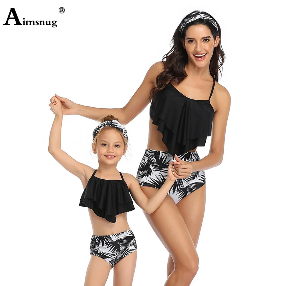 

Women Matching Family Mother Girl Tankini Swimsuit Model Flower Print Beachwear 2021 Ruffle Two Pieces Swimwear biquini infantil