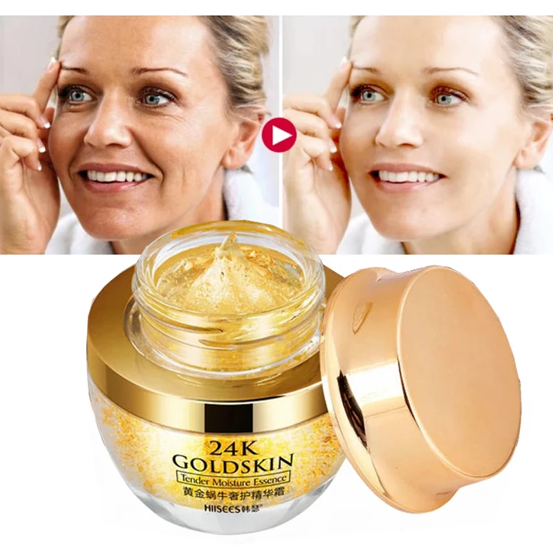 

24K Gold Face Cream For Dry Skin Care Whitening Snail Essence Brighten Collagen Anti-Aging Against Acne Wrinkle Creams Korean M