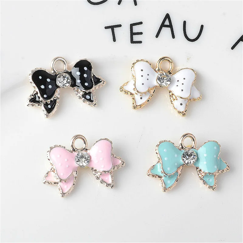 

10pcs Cute Multicolor Bow-knot Earring Pendant with Rhinestones, Alloy DIY Headgear Necklace Pendant Material Jewelry Discovery