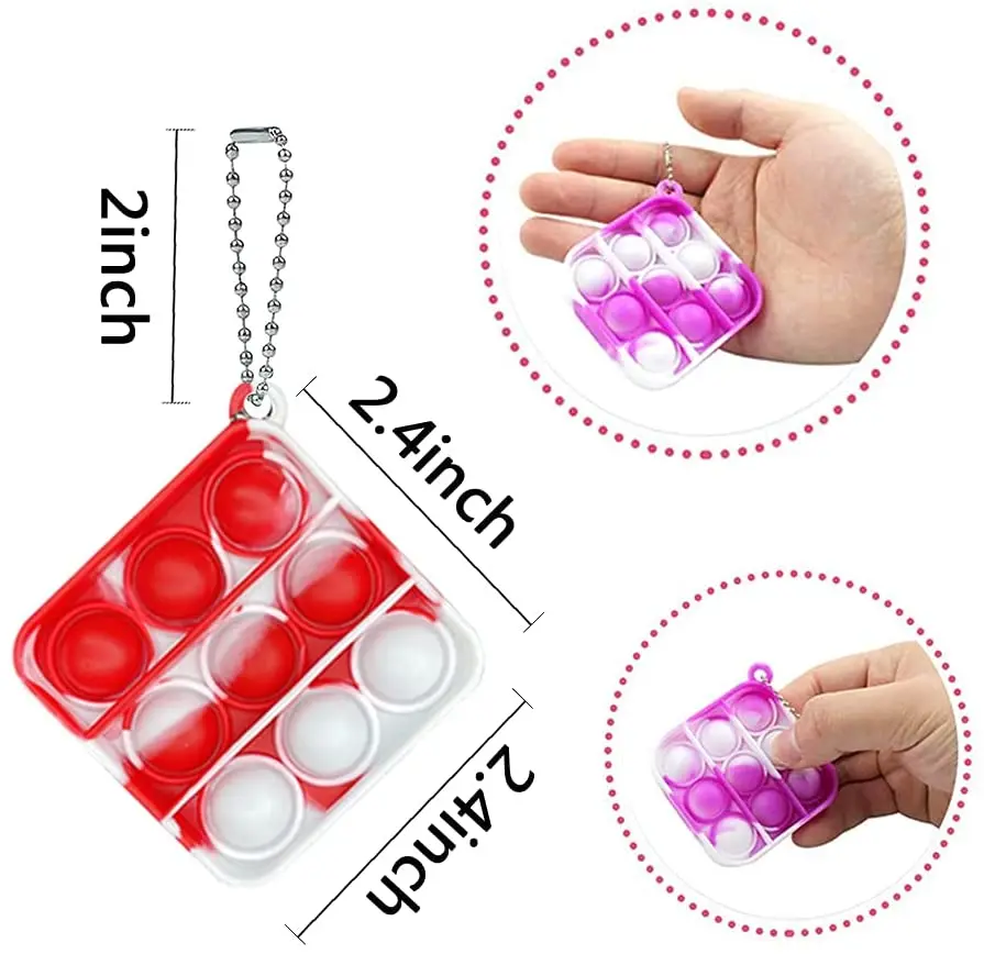 Online 50 Buah Mainan Fidget Sensorik Anak Mini Mainan Gelembung Dorong Figet Sederhana Lesung Pipi Mainan Gantungan Kunci Cincin Anti-stres Papan Autisme Pendidikan