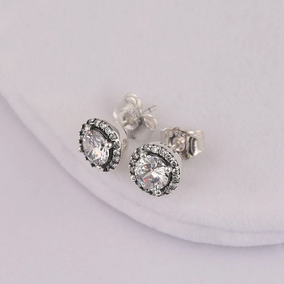 

Classic Elegance with Crystal Stud Earrings for Women Wedding Party Lady Fine Jewelry Authentic S925 Earring