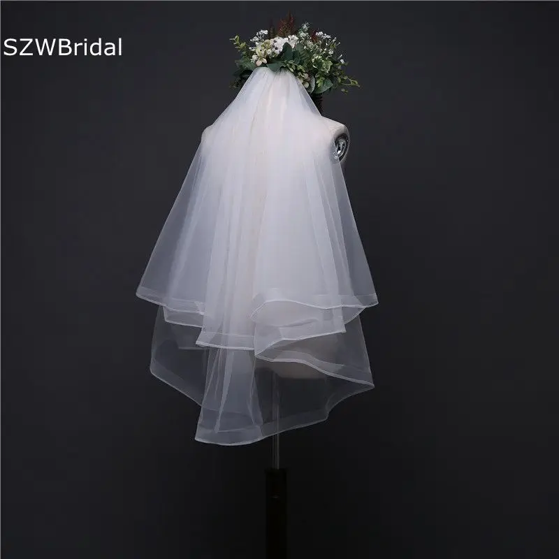 

New Arrival Short Bridal Veil Ribbon Edge White Ivory In Stock Wesele Cheap Wedding accessories Cheap bridal headwear