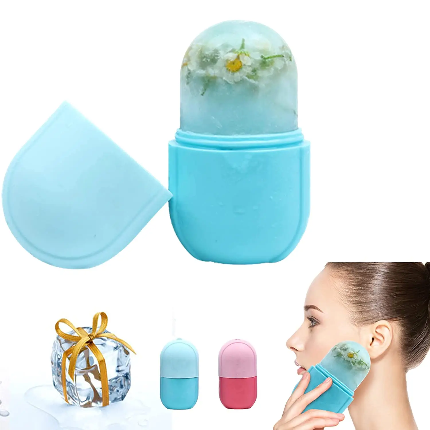 

Face Roller Gua Sha Ice Massager Skin Care Tools Facial Cube Capsule Box Remove Fine Lines Shrink Pores Reduce Acne
