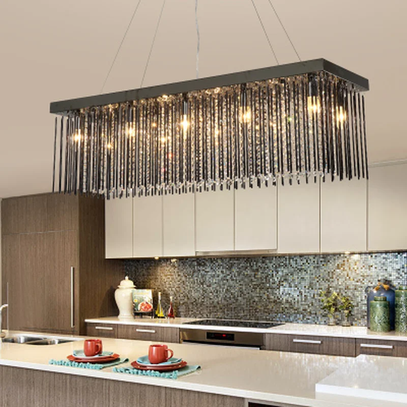 Хрустальная люстра для ресторана черная стеклянная прямоугольная потолочная