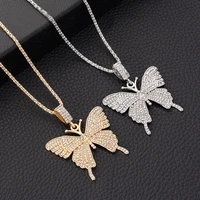 womens jewelry butterfly pendant necklace womens rhinestone shiny personality hip hop sweater chain necklace ladies gifts