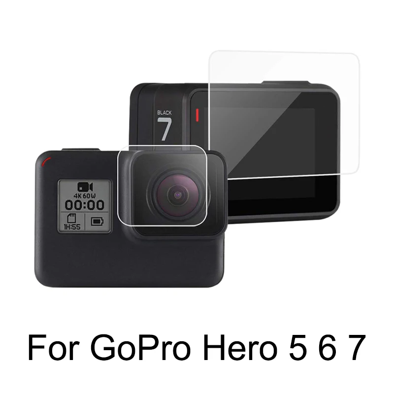 Защитное закаленное стекло для GoPro Hero 5 6 7, черный объектив для экшн-камеры+ Защитная пленка для ЖК-экрана для Go Pro 7, серебристо-белый