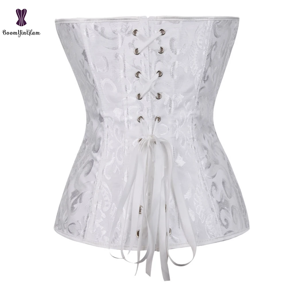 Простой корсет с цветочным рисунком спиральные стальные косточки Белый Черный