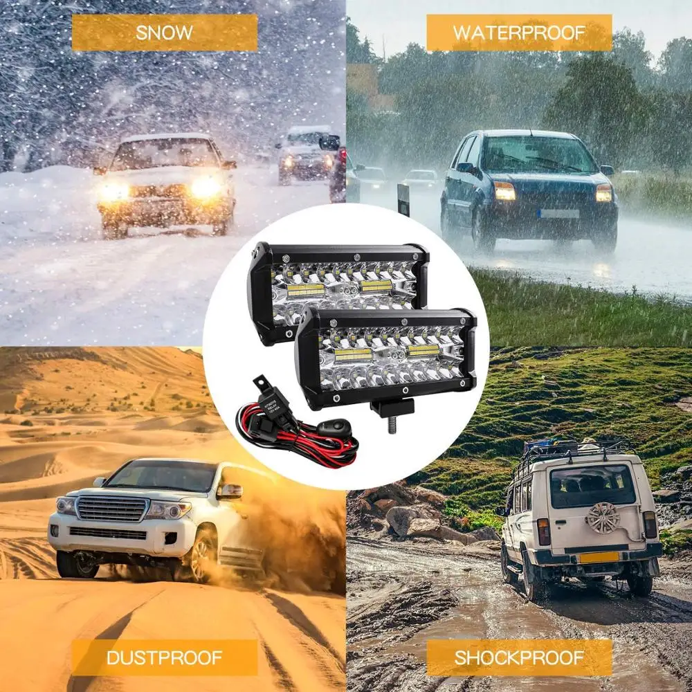 GZKAFOLEE 7inch LED Work Light 12V 24V Spot&ampFlood Combo Beam Led Car 7&quot 120W for Offroad Boat 4x4 Truck 4WD ATV SUV | Автомобили и
