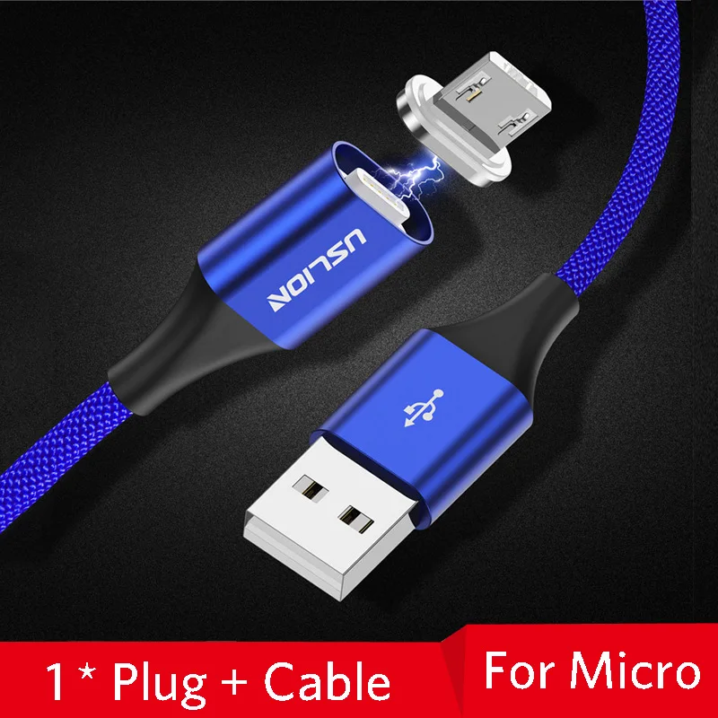 Blue For Micro Магнитный кабель USLION, 3 А, кабель для быстрой зарядки usb type C и кабель Micro USB, магнитный кабель для зарядки и передачи данных, кабели для мобильных телефонов - Цвет: Blue For Micro