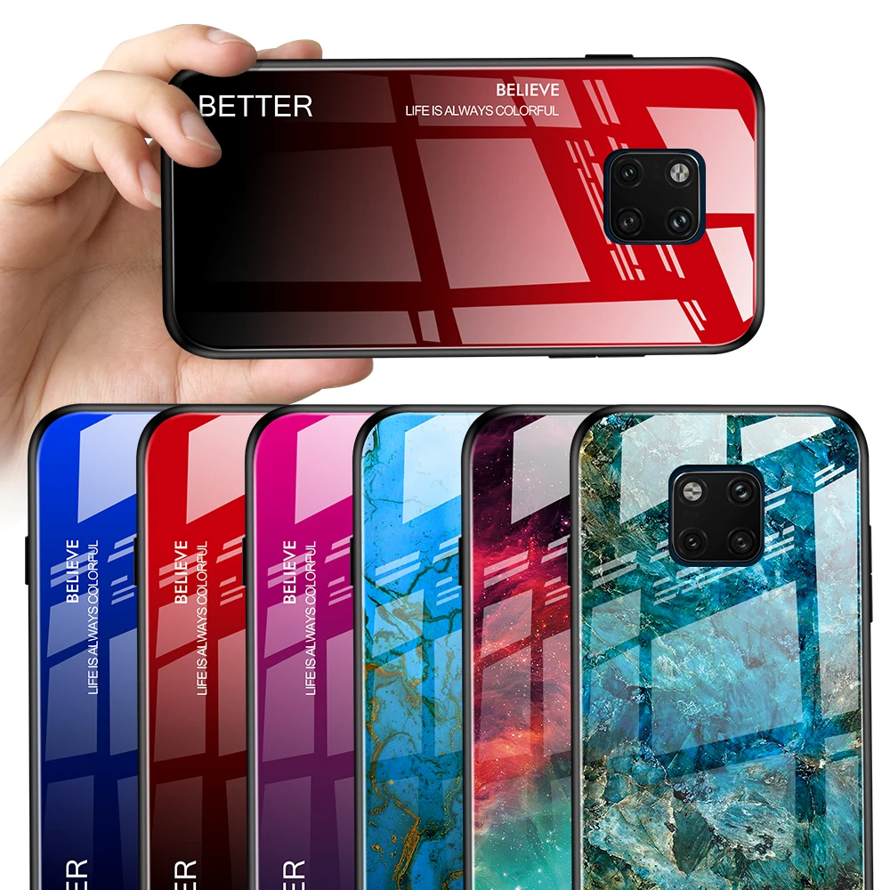 

For HuaWei Mate 20 X EVR L29 Case Mate20X Marble Gradient Tempered Glass Back Cover Hard Case for Huawei Mate 20 X Mate20X 5G