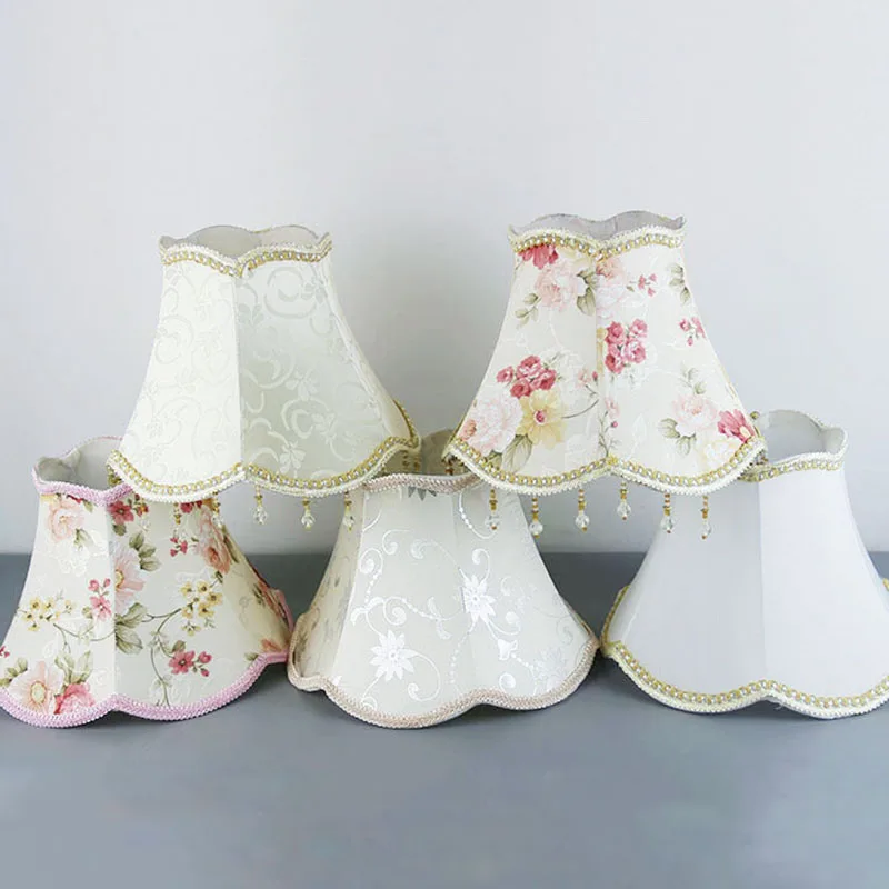 2PCS, DIA 25CM Flower Fabric Floor Lamp Shades, Small Table Light Lampshade With Beads for Home,E27 Hole 4cm