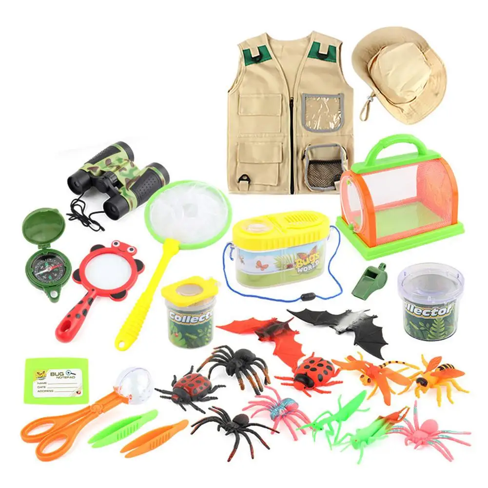 

Children Vest Hat Set 26PCS Outdoor Explorer Telescope Compass Science And Education Intelligence Insect Catching Adventure Toys