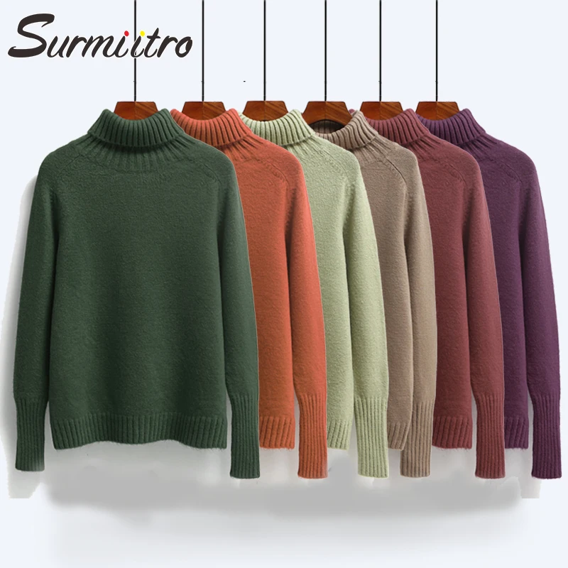 SURMIITRO Autumn Winter Sweater Women Turtleneck 2021 Long Sleeve Tricot Sweaters And Pullovers Female Knitted Jumper Knitwear | Женская