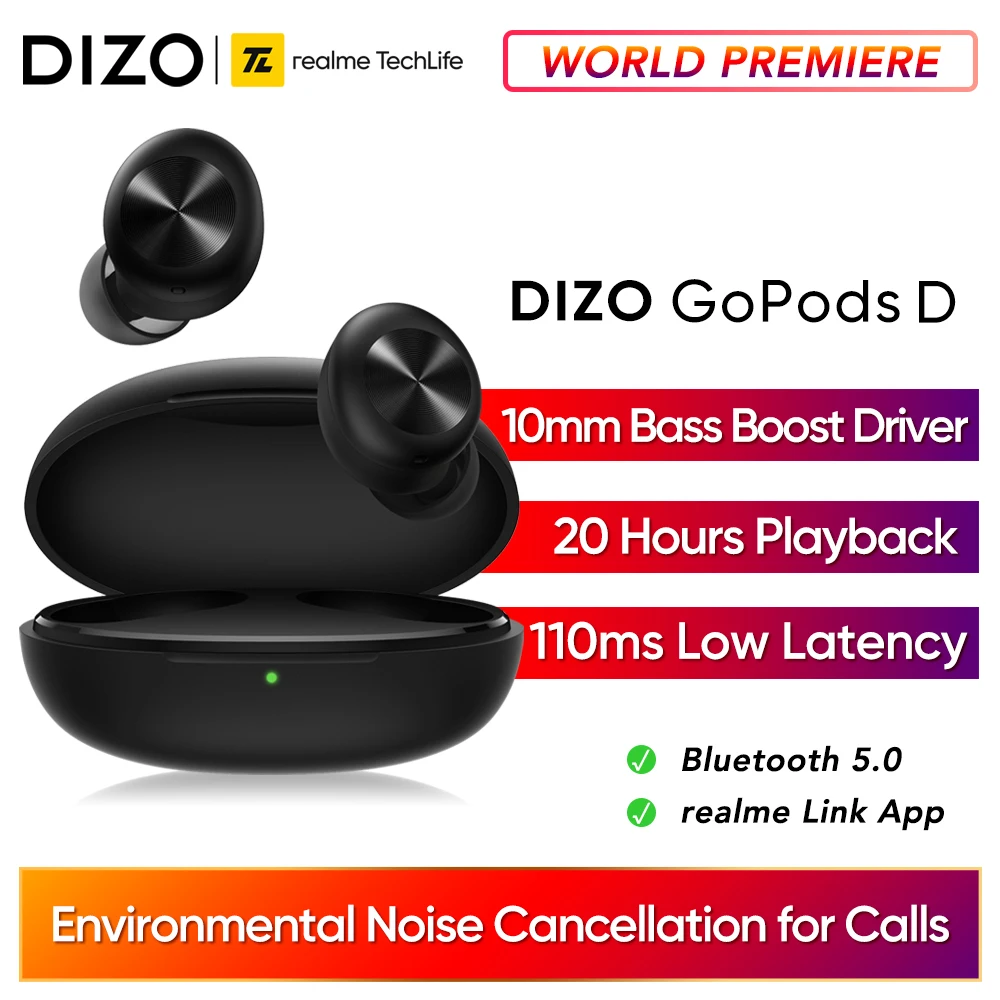 Беспроводные Bluetooth наушники DIZO GoPods D TWS шумоподавление для звонков