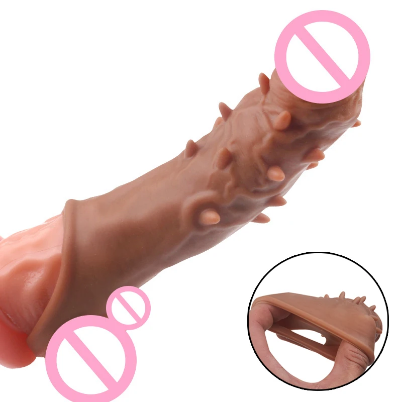 

Silicone Reusable Condoms Penis Sleeve Extender for Men Penis Enlargement Spike Stimulation Condom With Solid Glans Delay Time