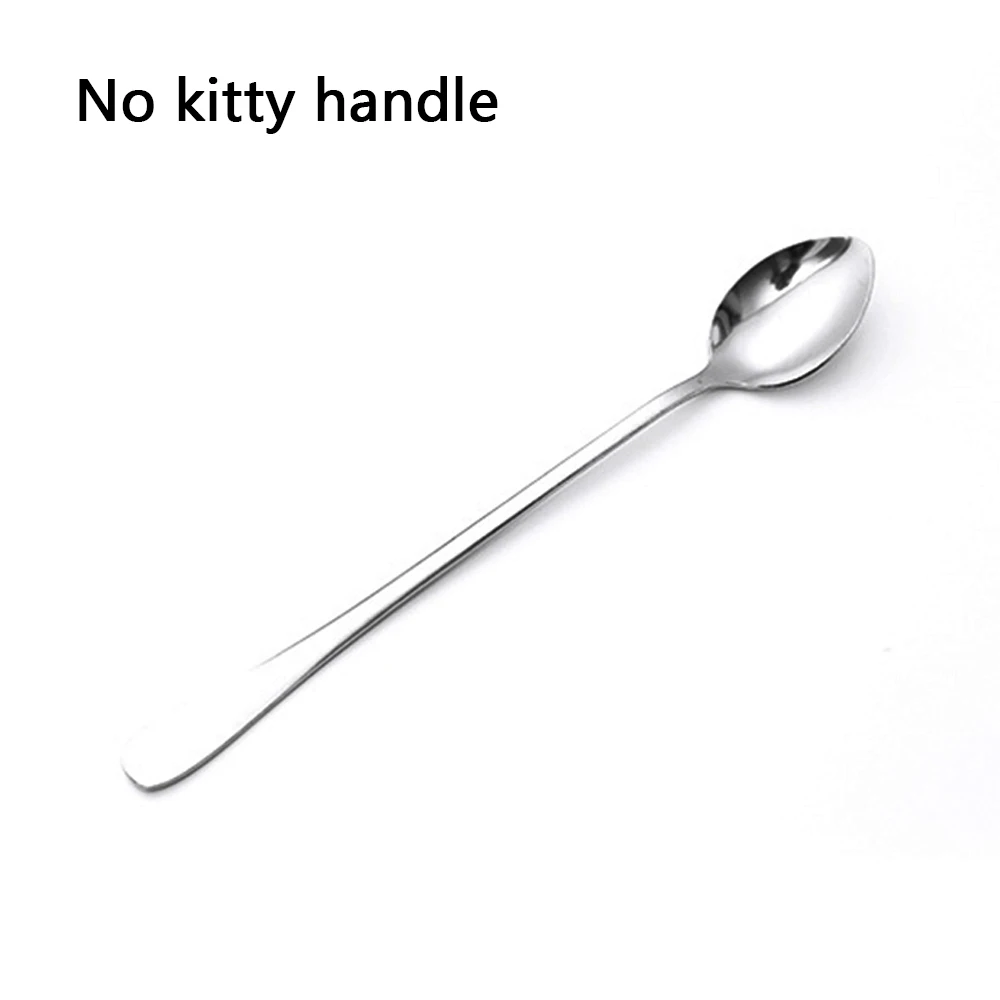 No Kitty handle Kitty Cat ложка Нержавеющая сталь Чай Кофе мешалка-ложка для мороженого столовые приборы молока суповая ложка, кухонная посуда - Цвет: No Kitty handle
