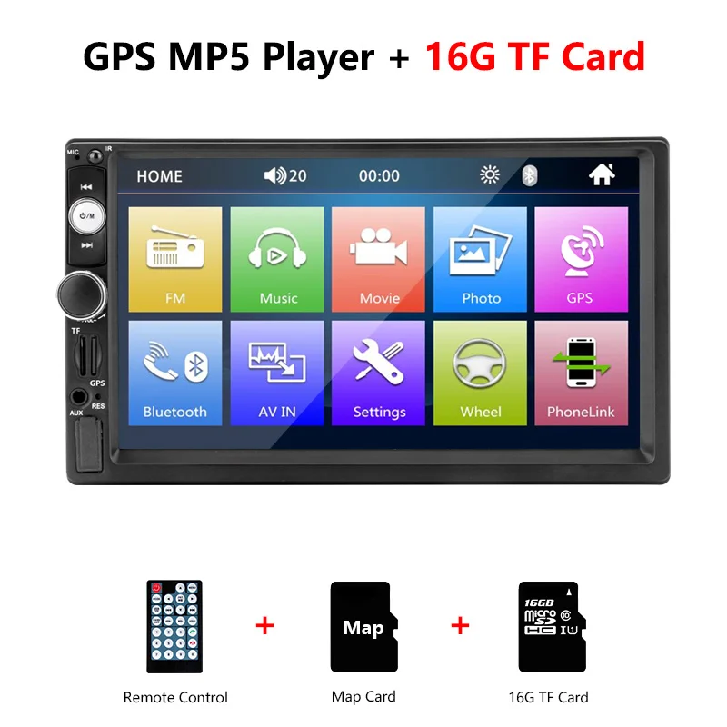 GPS Player with 16G JMCQ " 1080 P Автомобильный Радио DVD GPS MP5 плеер цифровой сенсорный экран мультимедийный плеер 2 Din Авторадио RDS FM/AM навигация - Цвет: GPS Player with 16G