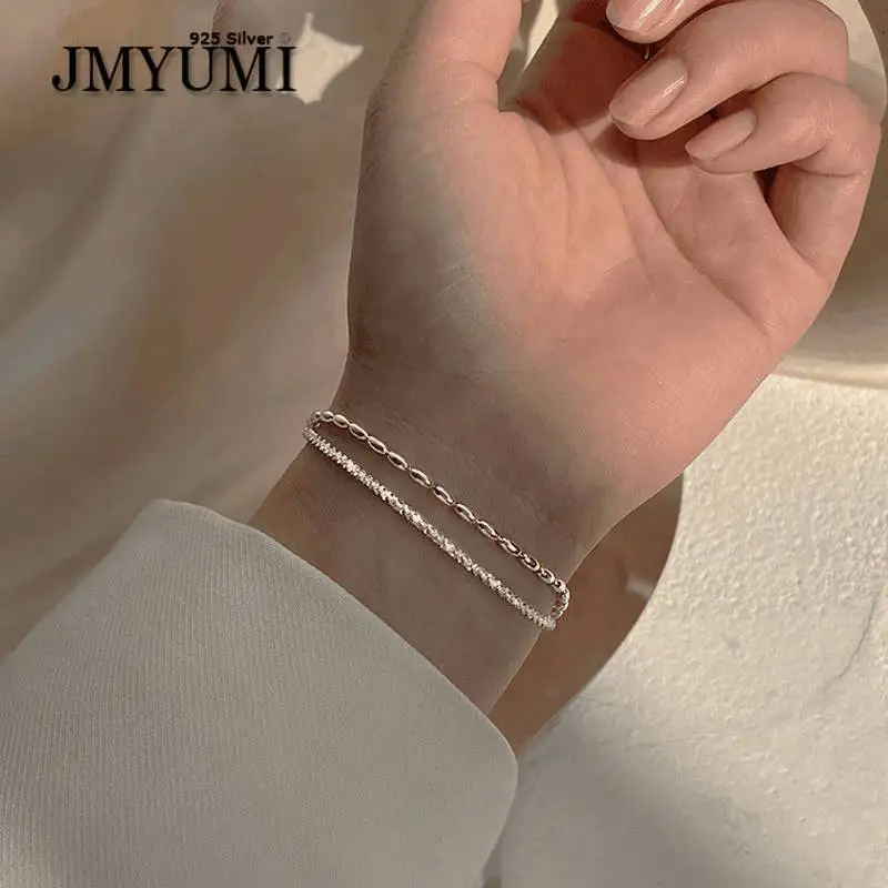 JMYUMI 925 Sterling Silver Gypsophila Peas Double Layer Bracelet Women Exquisite Fashion Simple All-match Accessories Gift JMYUMI 925 Sterling Silver Gypsophila Peas Double Layer Bracelet Women Exquisite Fashion Simple All-match Accessories Gift