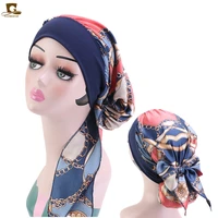 muslim hijab womens cancer chemo silky flower print hat turban cap cover hair loss head scarf pre tied headwear strech bandana
