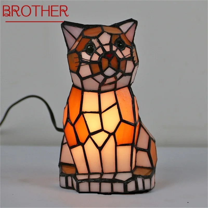 

BROTHER Tiffany Table Lamps Modern LED Dog Shade Desk Light Creative for Home Bedside Decoration