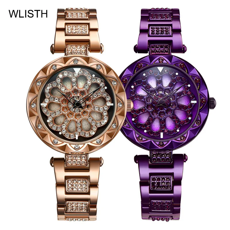 

Fashion Quartz Watch Women Gorgeous Diamond Starry 360 Degree Rotating Hollow Dial Korean Style Waterproof Watch Female A3399