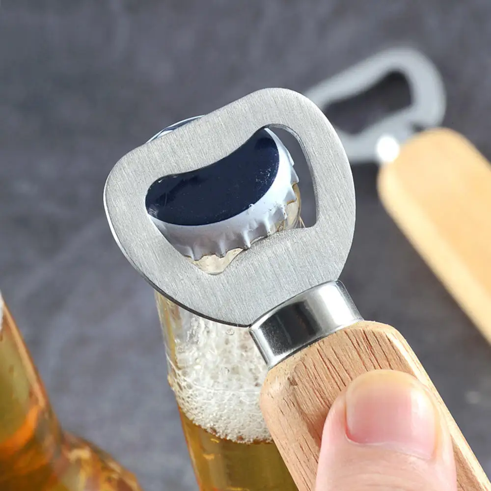 

5Pcs Stainless Steel Wine Opener Bartender Bottle Opener Wood Handle Opener Drink Beer Cap Lid Opener Kitchen Gadget Tools