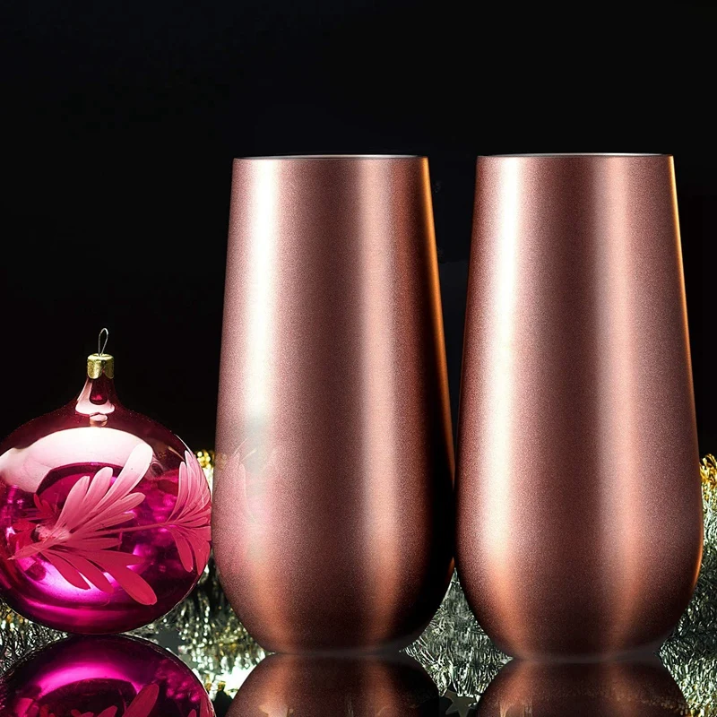 

Stainless Insulated Wine Tumbler with Lid -Portable Egg Shape Cup Fashion Gift Cup-6 Oz ,Rose Gold (4 Pack)
