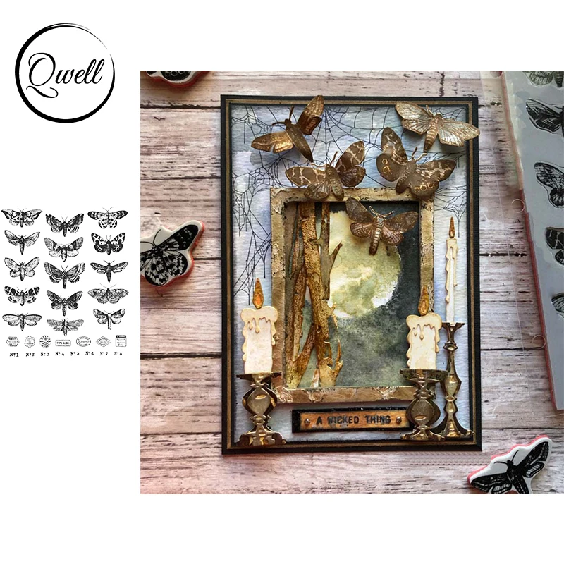 

QWELL 6.7*8.2 inch Vivid Butterflies Clear Transparent Stamps DIY Scrapbooking Craft Paper Cards Album Making Template Silicone