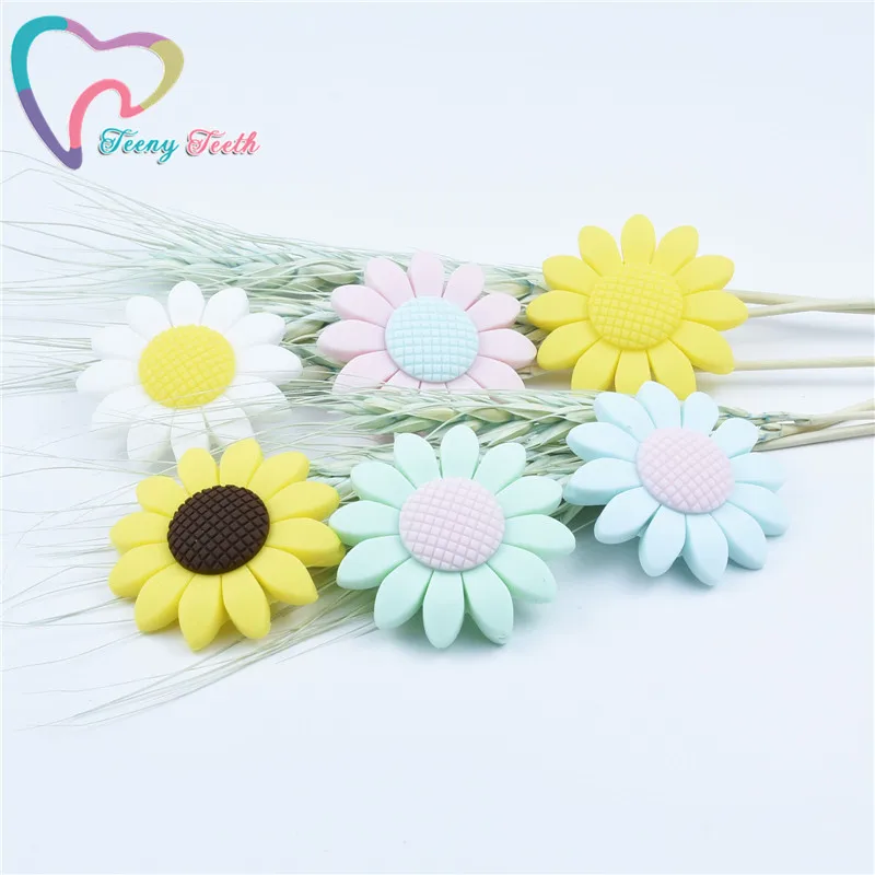 Mordedor de silicona sin BPA para beb&eacute;, cuentas de girasol para morder, collar artesanal, colgante de silicona para lactancia, 3 uds.-2