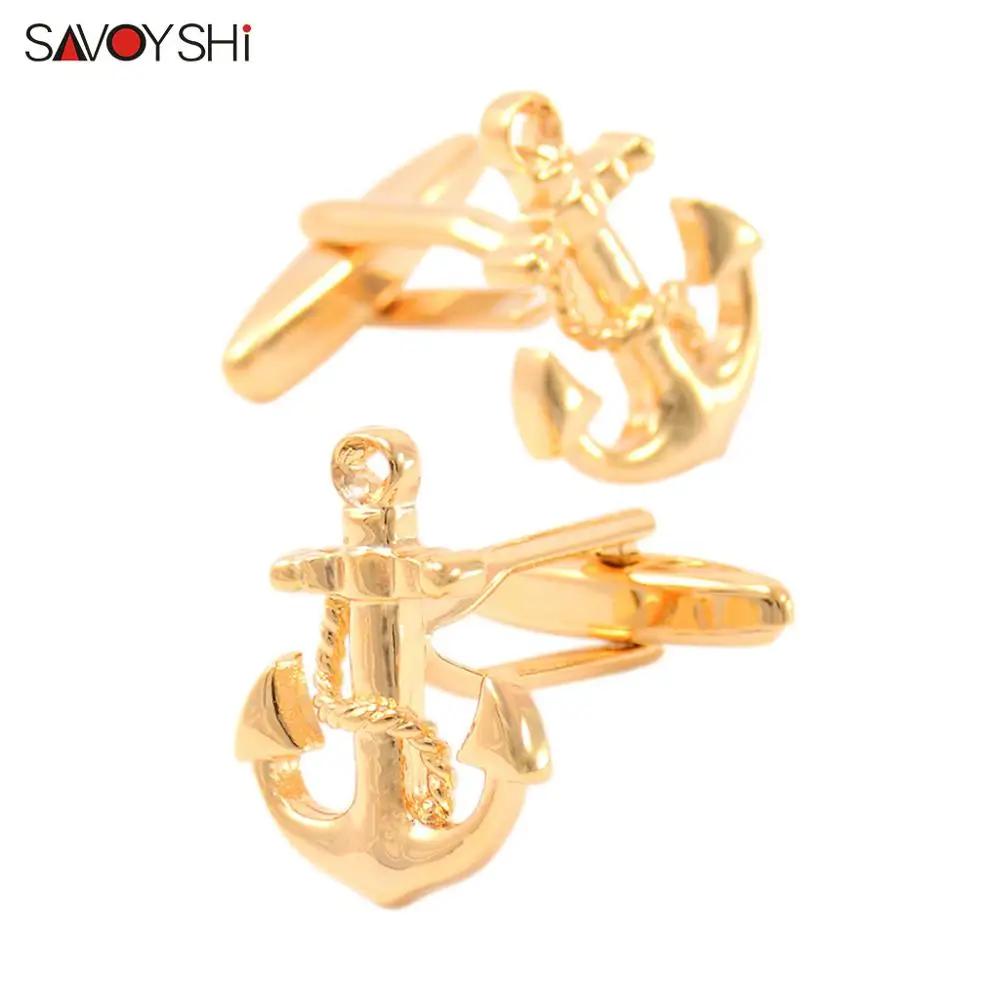 

SAVOYSHI Gold Anchor Mens Shirt Cufflinks High Quality Novelty Cuff links Fashion Wedding Men Jewelry Gift Free Engraving Name