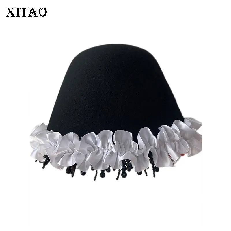 

Кружевные шляпы контрастных цветов XITAO, модные сращивающиеся бусины и кисточки, изысканная шапка для раковины, новинка 2021, зимние женские шл...
