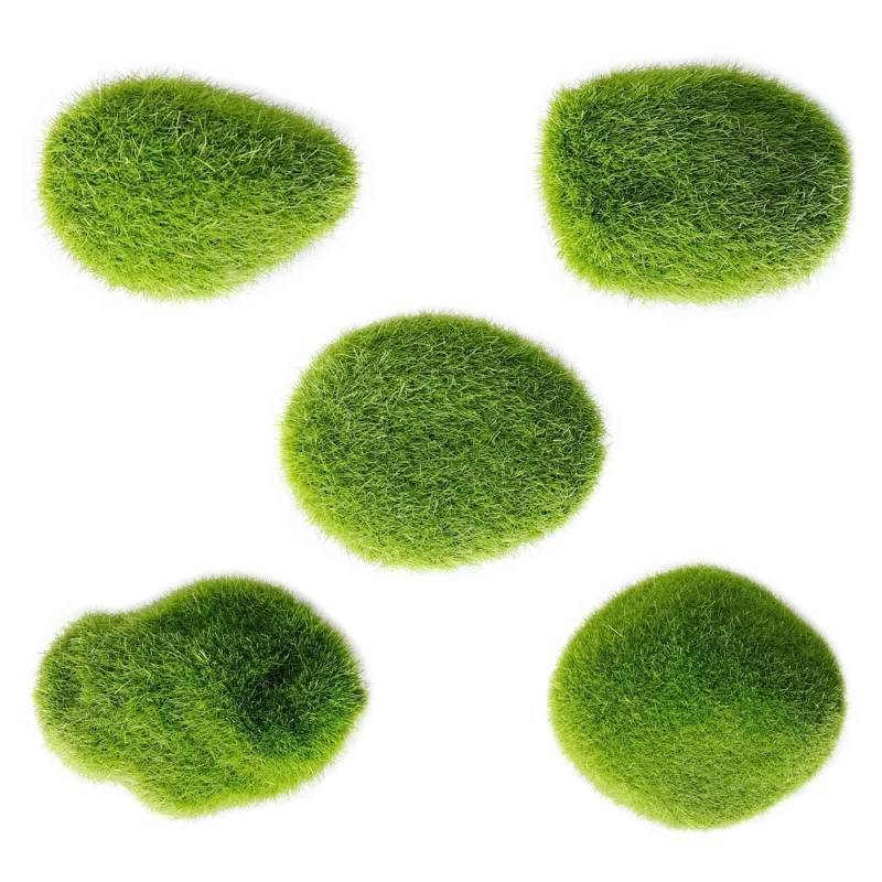 10Pcs Artificial Green Moss Covered Stones Simulation Plant Decorative Faux Rock Balls for Fairy Gardens DIY Crafts