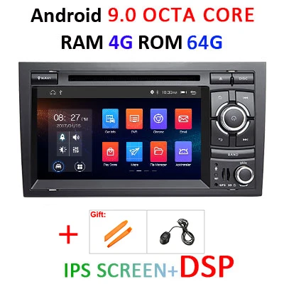 9.0 4G 64G IPS DSP DSP 4G 64G Android 9,0 ips автомобильный dvd-плеер для AUDI A4 gps ips стерео Мультимедиа Навигация радио приемник магнитофон - Color: 9.0 4G 64G IPS DSP