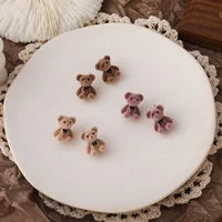 vsnow korean cute pluffy plush cartoon bear earrings for women fashion pink beige brown color hairy animal drop earrings jewelry