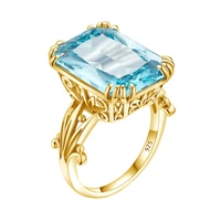 szjinao trendy luxury 585 gold 1318mm rectangle aquamarine ring for women 100 925 sterling silver topaz gemstone fine jewelry