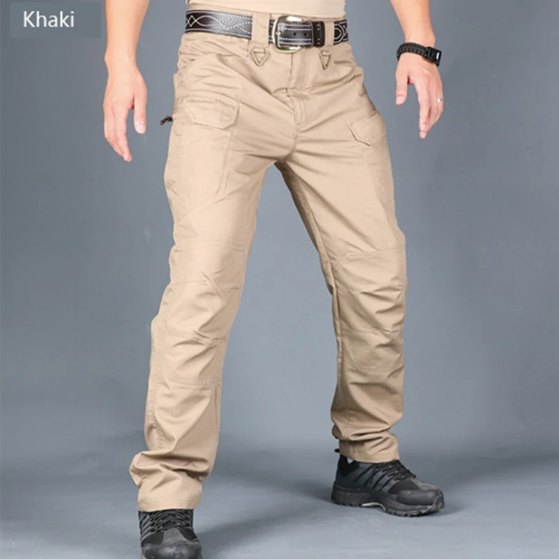 Мужские тактические брюки-карго однотонные штаны до колена в стиле милитари