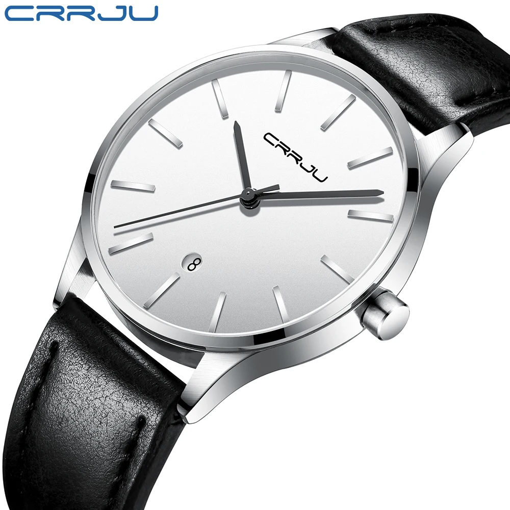 

Часы CRRJU мужские наручные кварцевые, брендовые модные спортивные водонепроницаемые аналоговые, с кожаным ремешком, с датой, 2021