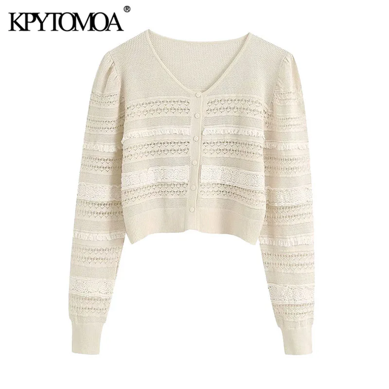 Женский укороченный вязаный кардиган KPYTOMOA винтажный в стиле пэчворк с