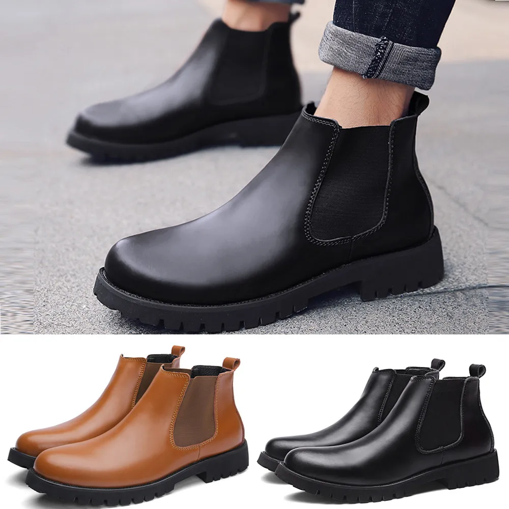

2020 Retro Men's Flat Low-Heeled Round Head Tooling Shoe Non-Slip Leather Short Boots winter boots men snow boots