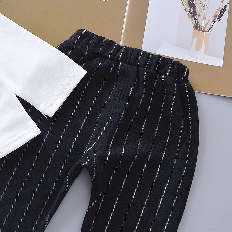 

Spring Autumn Children Cotton Clothes Baby Boys Bow T Shirts Stripe Coat Pants 3Pcs/sets Infant Kids Fashion Toddler Tracksuits