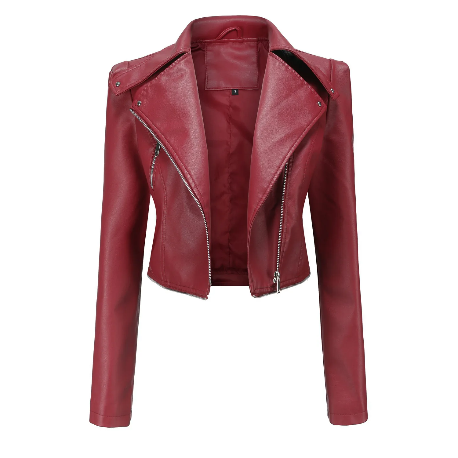 Fashion Women Autumn Winter Motorcycle Faux Leather Jackets Ladies Long Sleeve Zipper Biker PU Punk Streetwear Red Brown Coats