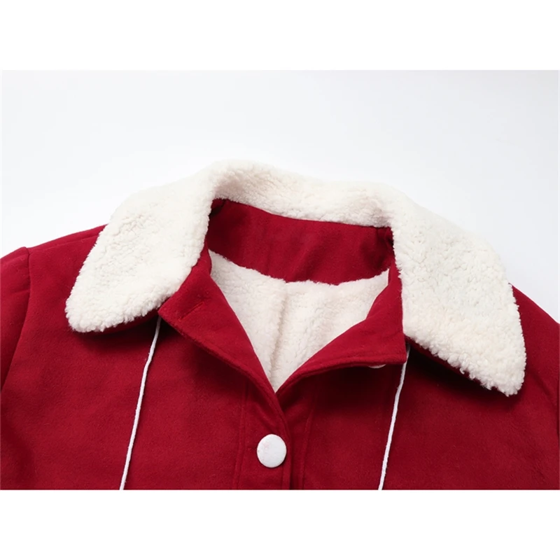 Winter Imitation Wool Coat Warm Red Jacket Women Long-sleeve Single-breasted Loose Sweet Christmas Coat New Year Red Tops Female