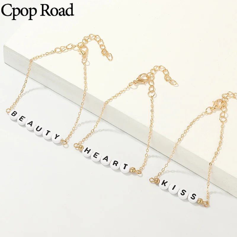 Cpop Алфавит Siple браслеты наборы для женщин Золотой поцелуй массивные модные