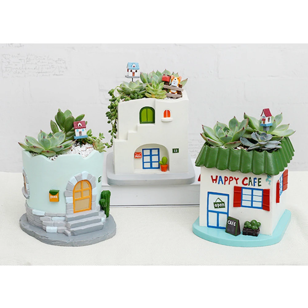 1 шт. креативный суккулентный горшок в форме дома цветочный из смолы бонсай