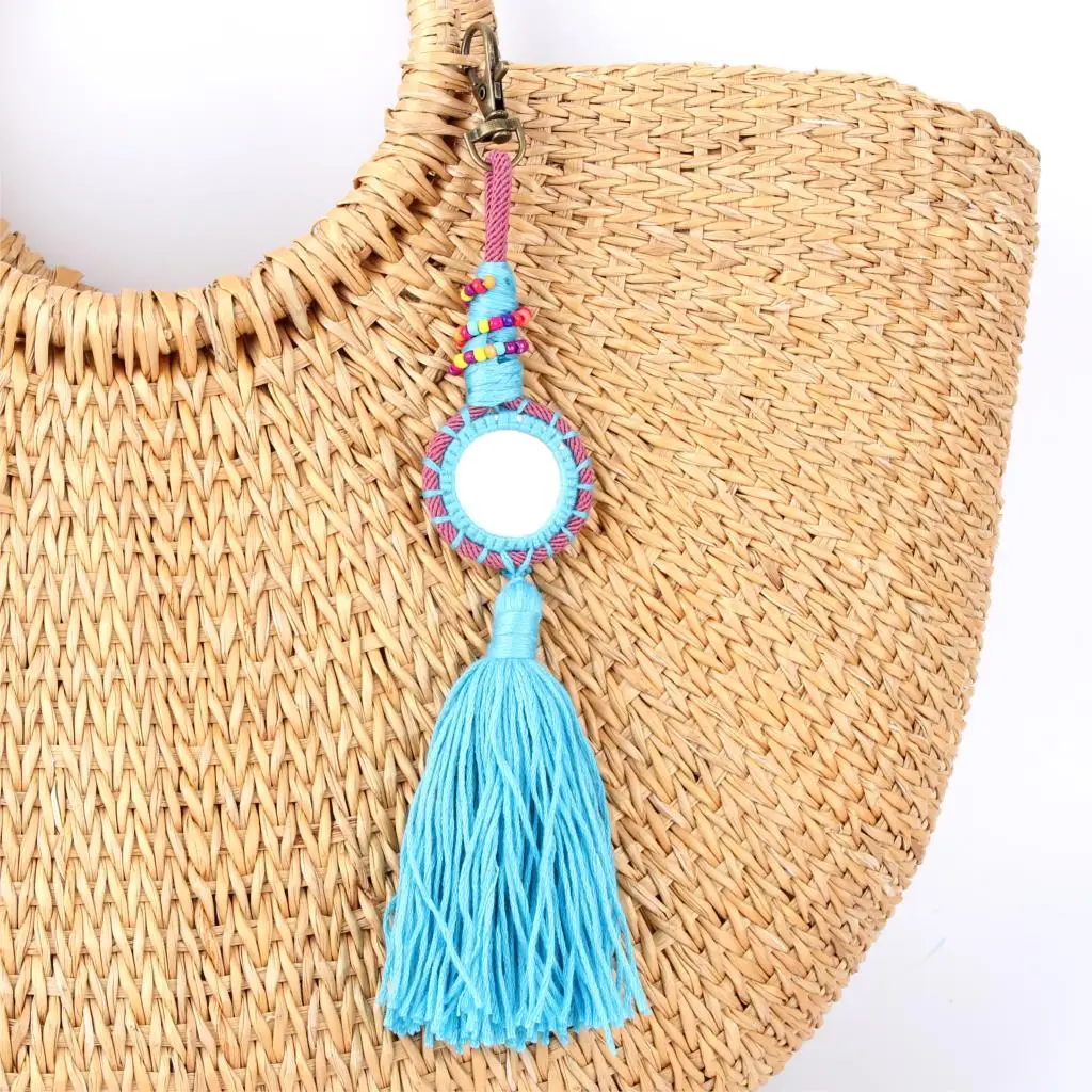 1Pc New Arrival Long Tassels Charms With Mirror Keychain Handmade Girl Strawbag Gift Setting Jewelry Wholesale E2711/E2712 | Украшения и