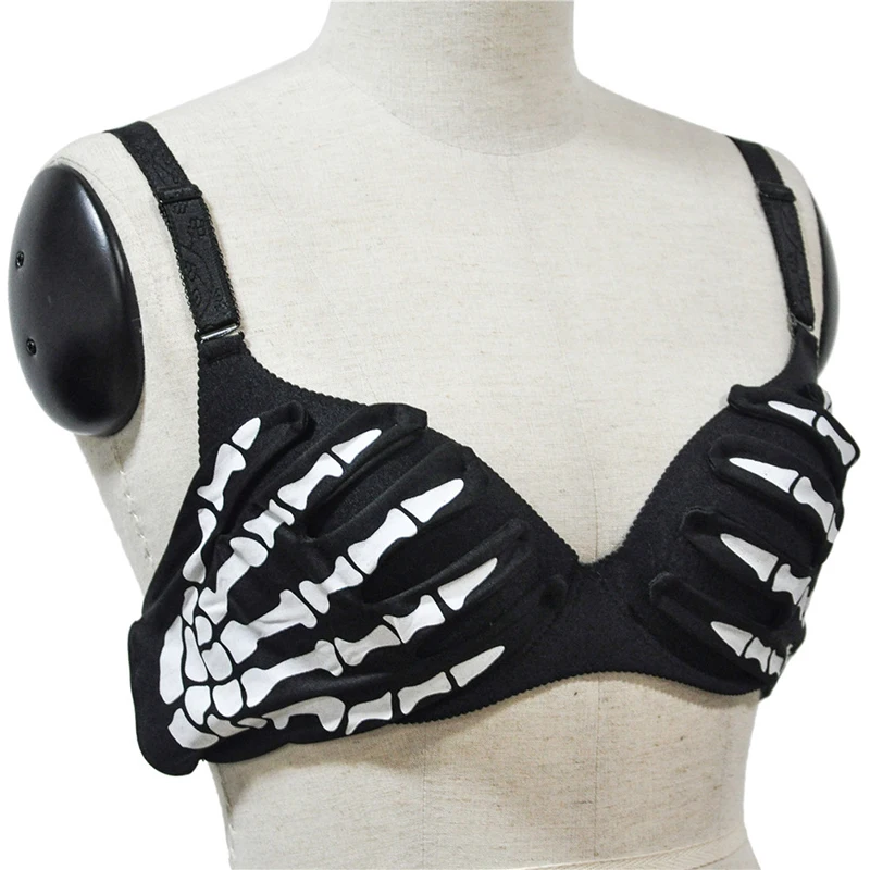 Gothic Steampunk Skeleton Hand Corset Shaper Bra Skull Push Up Bralette Adult Rock Underwear Black Lingerie Top For Women Girls | Женская
