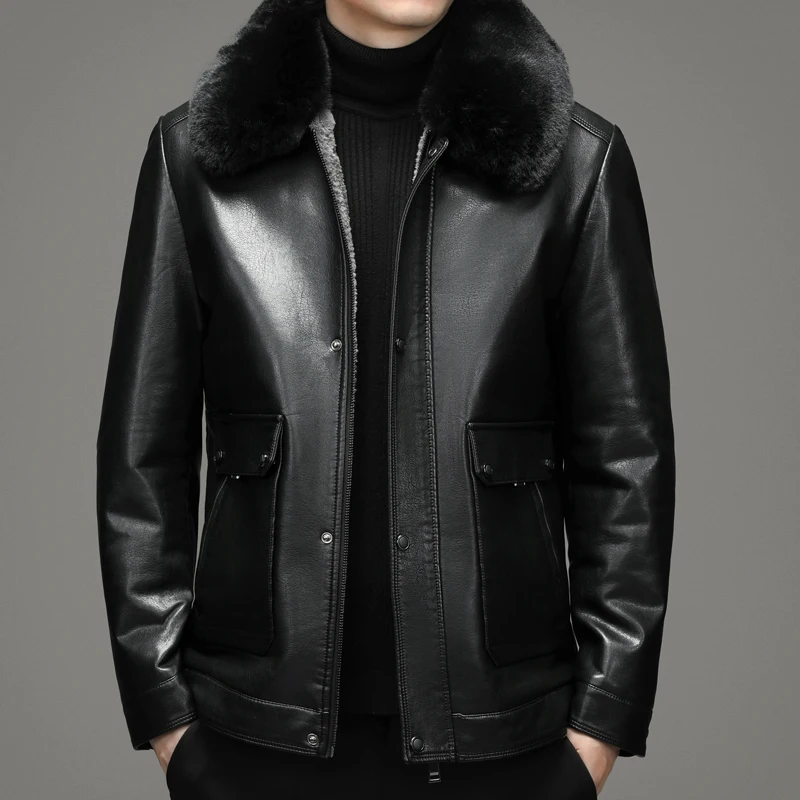 

Faux Sheepskin Leather Clothing Mens Winter Leather Jacket Men Thickening Genuine Leather Fleece Coats & Jackets Outerwear